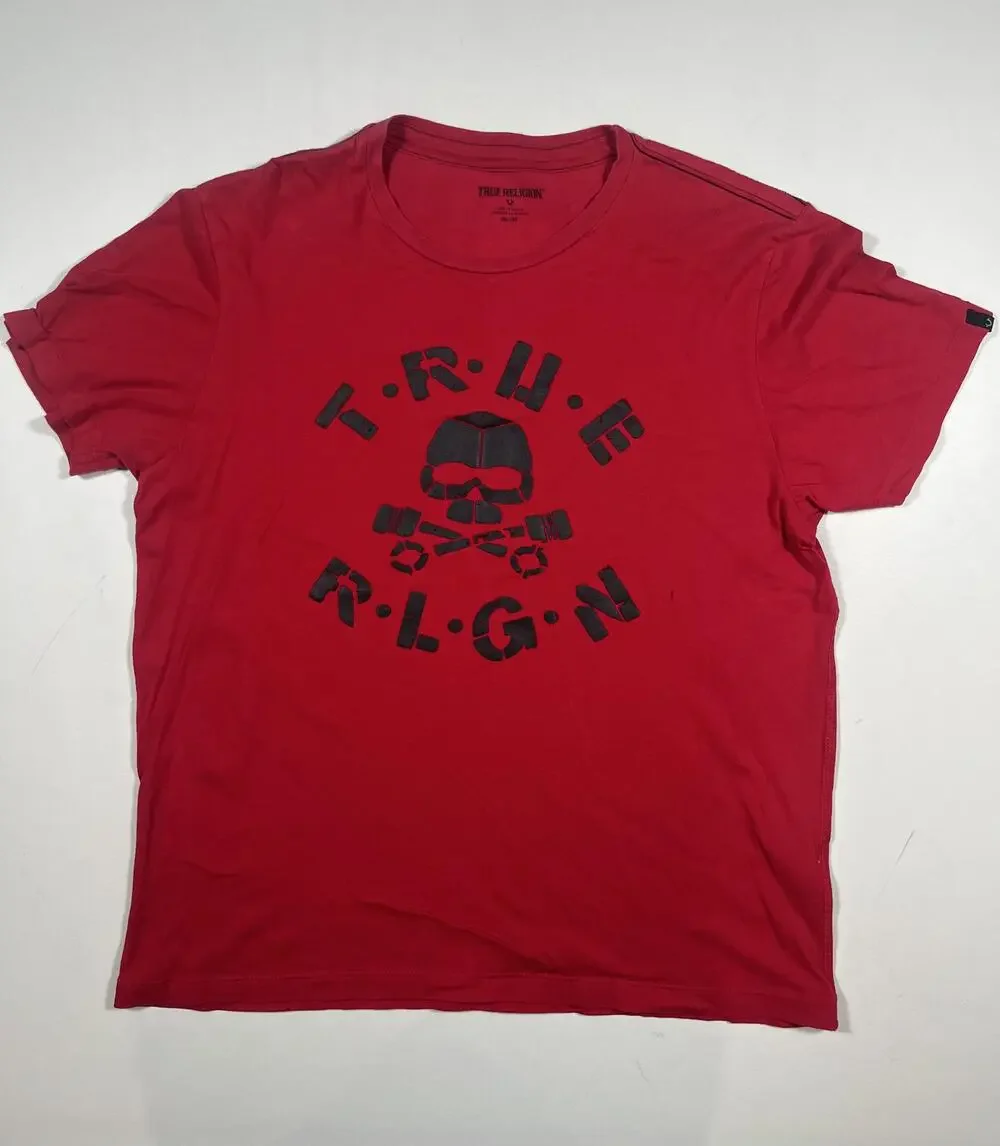 True Religion Shirt Mens 2XL Red Skull Crossbones Graphic Tee Streetwear Read